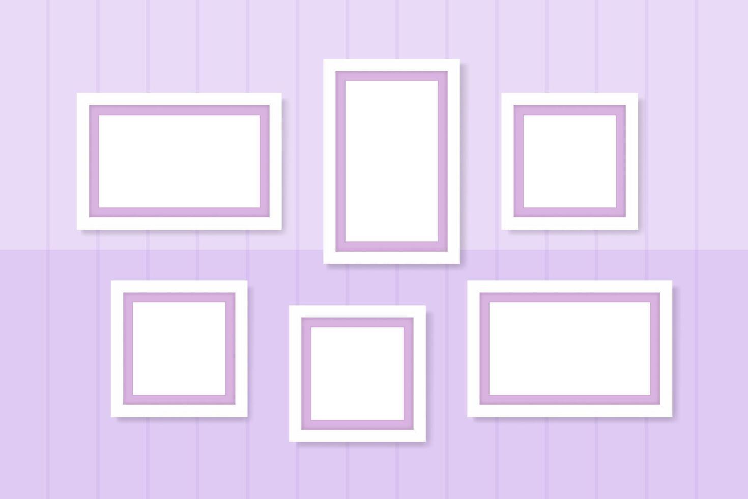 picture frames white template on wall purple pastel, frame cute for family love picture, set of vintage frames picture chic luxury on pastel purple wall, picture frames for photo art gallery show vector