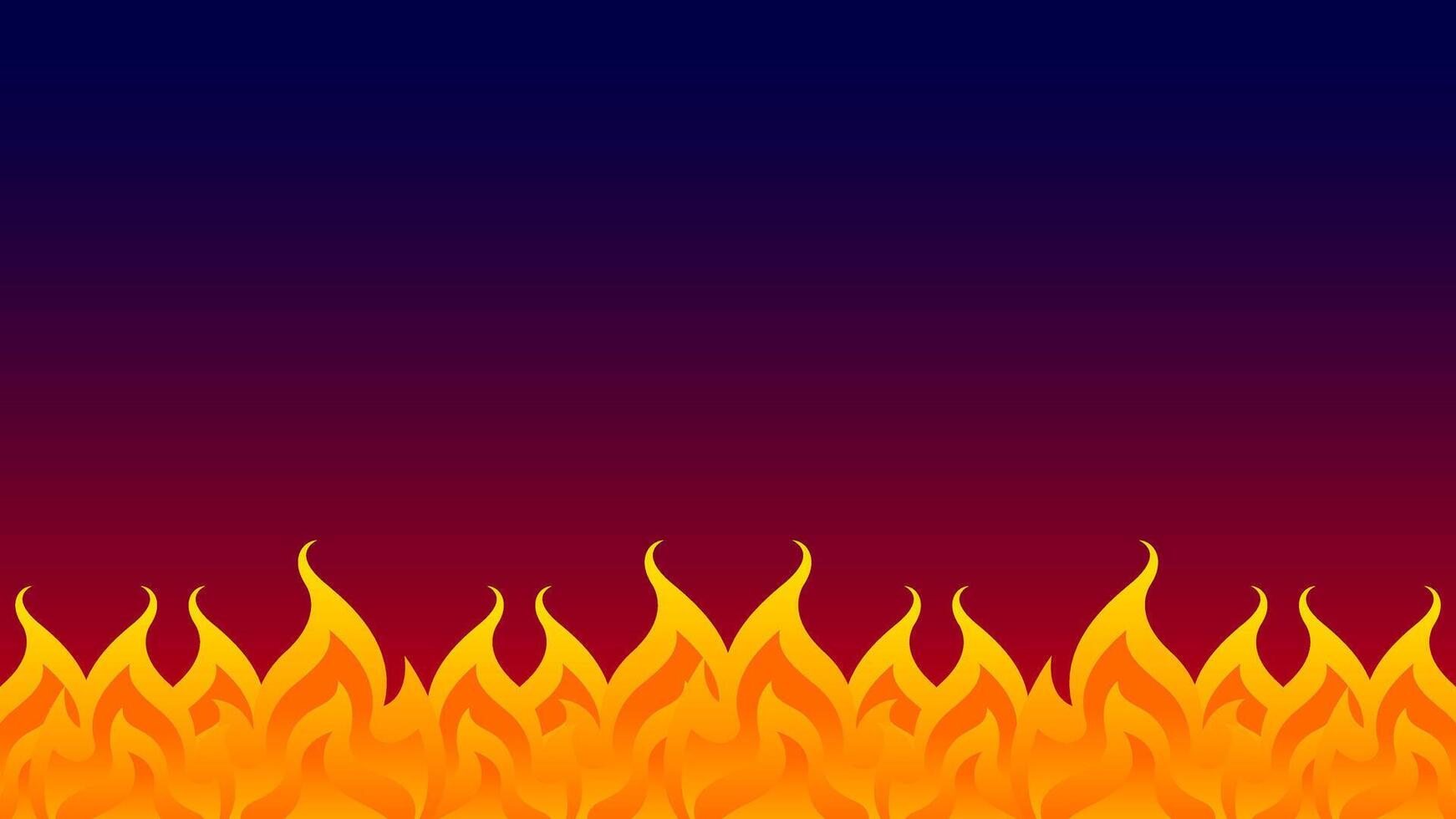 fire, flame row on red blue gradient background dark, bonfire frame, fire flame isolated on dark blue, copy space vector