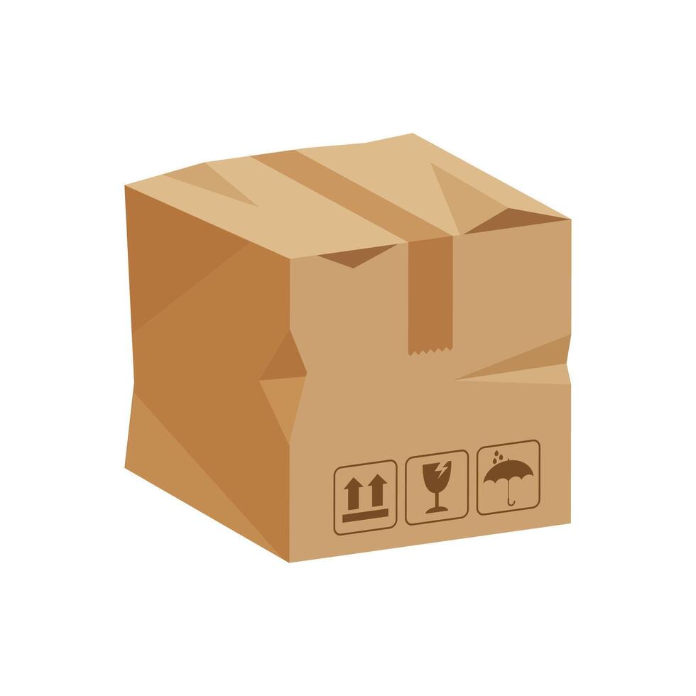 damaged crate boxes 3d, broken cardboard box brown, flat style cardboard parcel boxes, packaging cargo, isometric boxes brown, packaging box brown icon, symbol carton box isolated on white background vector