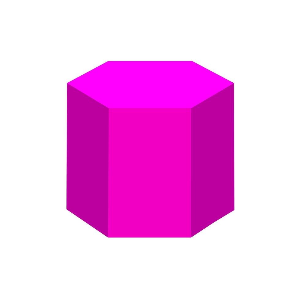 purple hexagonal prism basic simple 3d shapes isolated on white background, geometric hexagonal prism icon, 3d shape symbol hexagonal prism, clip art geometric hexagonal prism shape for kids learning vector