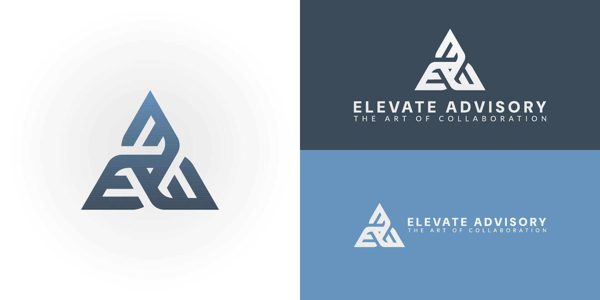 The logo features three interwoven shapes in a triangular frame, subtly forming the initials EA. This logo represents integrated advisory services for the Consulting and Business Services Industry. vector