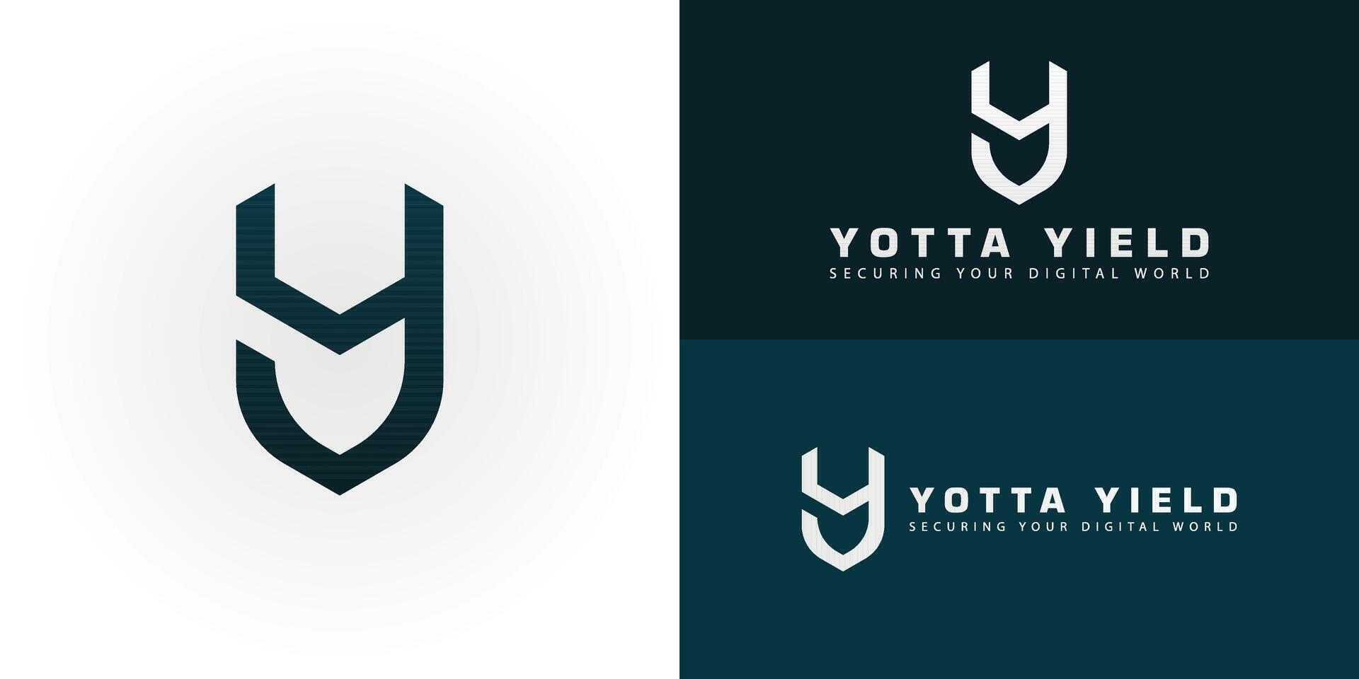 The logo features stylized Y shapes within a shield outline, symbolizing digital defense for cybersecurity. The shield signifies protection, while the YY initials offer a memorable brand identifier. vector
