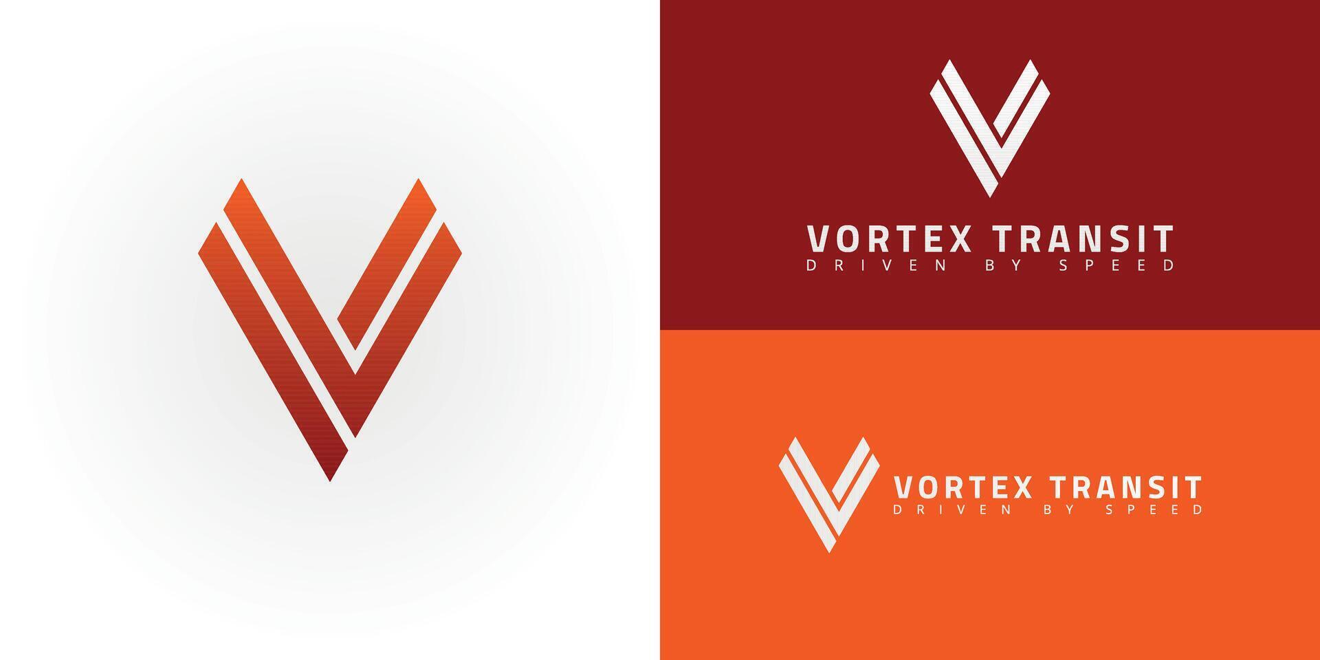 The modern emblem features stylized downward-pointing chevron shapes that abstractly represent the initials VT through a dynamic and directional design, and was created specifically for the logistics vector