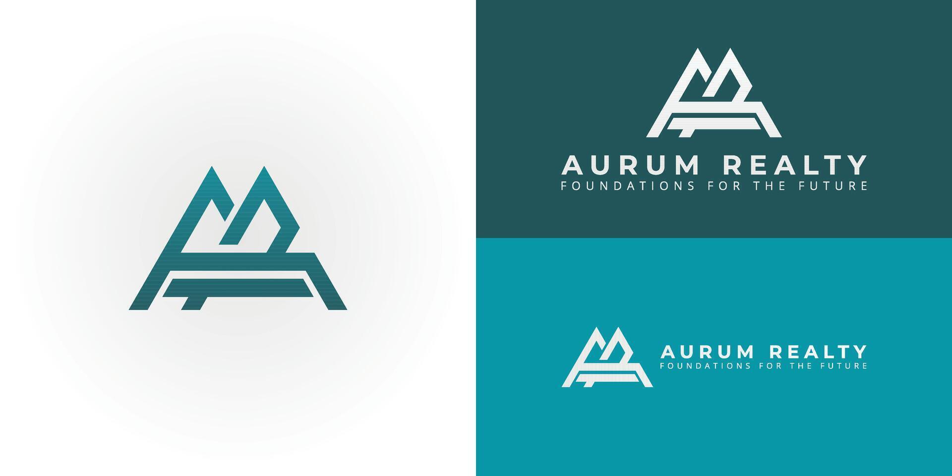 The logo features abstract mountain shapes interconnected by a strong horizontal line. This design subtly incorporates the initials AR, symbolizing visionary real estate and property development value vector