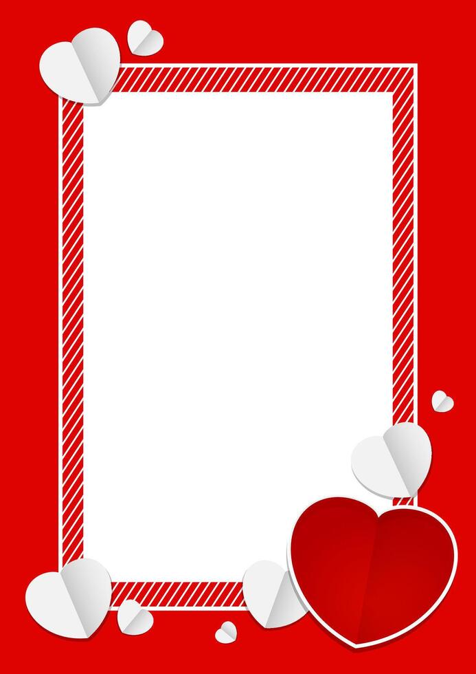 template banner frame and heart shape red color for valentines love card background and blank for copy space, red banner frame valentine with element heart shape decoration vector
