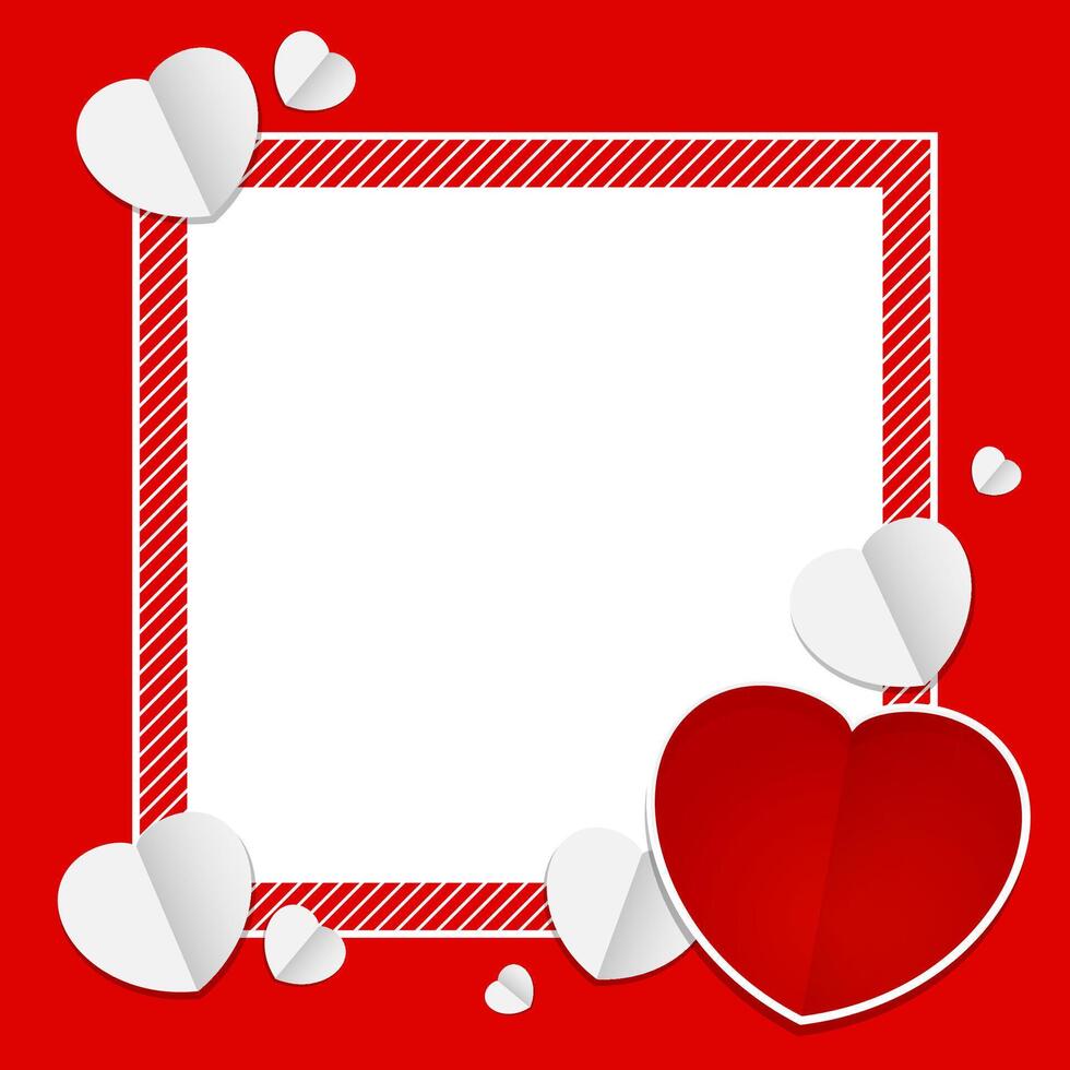template banner frame and heart shape red color for valentines love card background and blank for copy space, red banner frame valentine with element heart shapes decoration vector