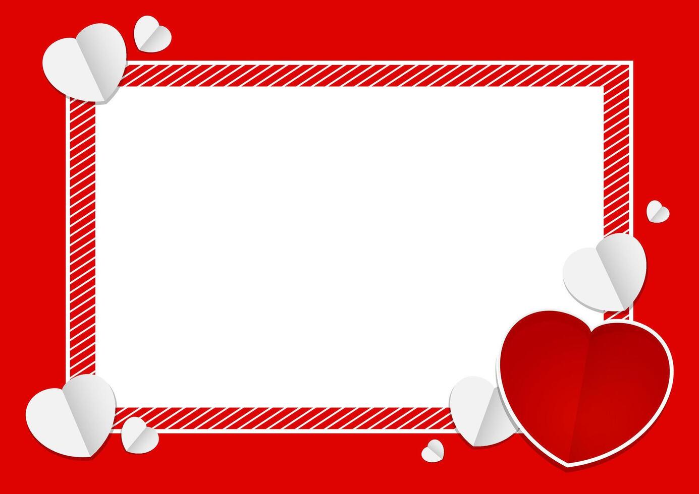 template banner frame and heart shape red color for valentines love card background and blank for copy space, red banner frame valentine with element heart shapes red and white decoration vector