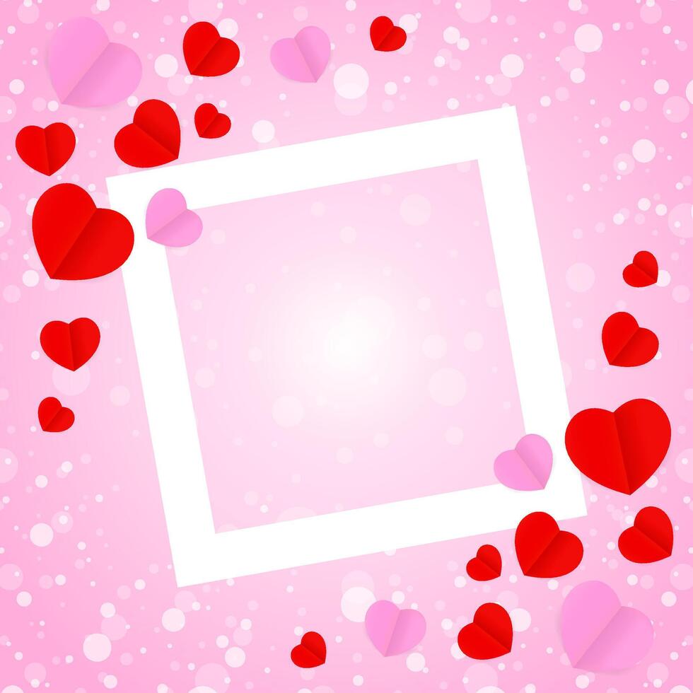 empty frame and red pink heart shape for template banner valentines card background, many hearts shape on pink gradient soft for valentine backgrounds, image pink with heart-shape decoration vector