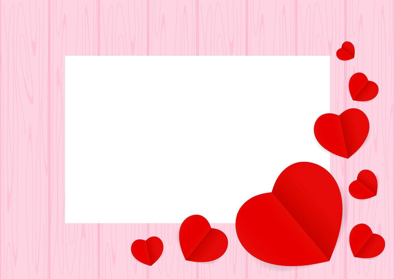 Valentine pink Background and copy space, Heart shape red on the pastel pink wood table and top view for background, Valentines wooden frame and Red Heart shaped for banner graphic design love card vector