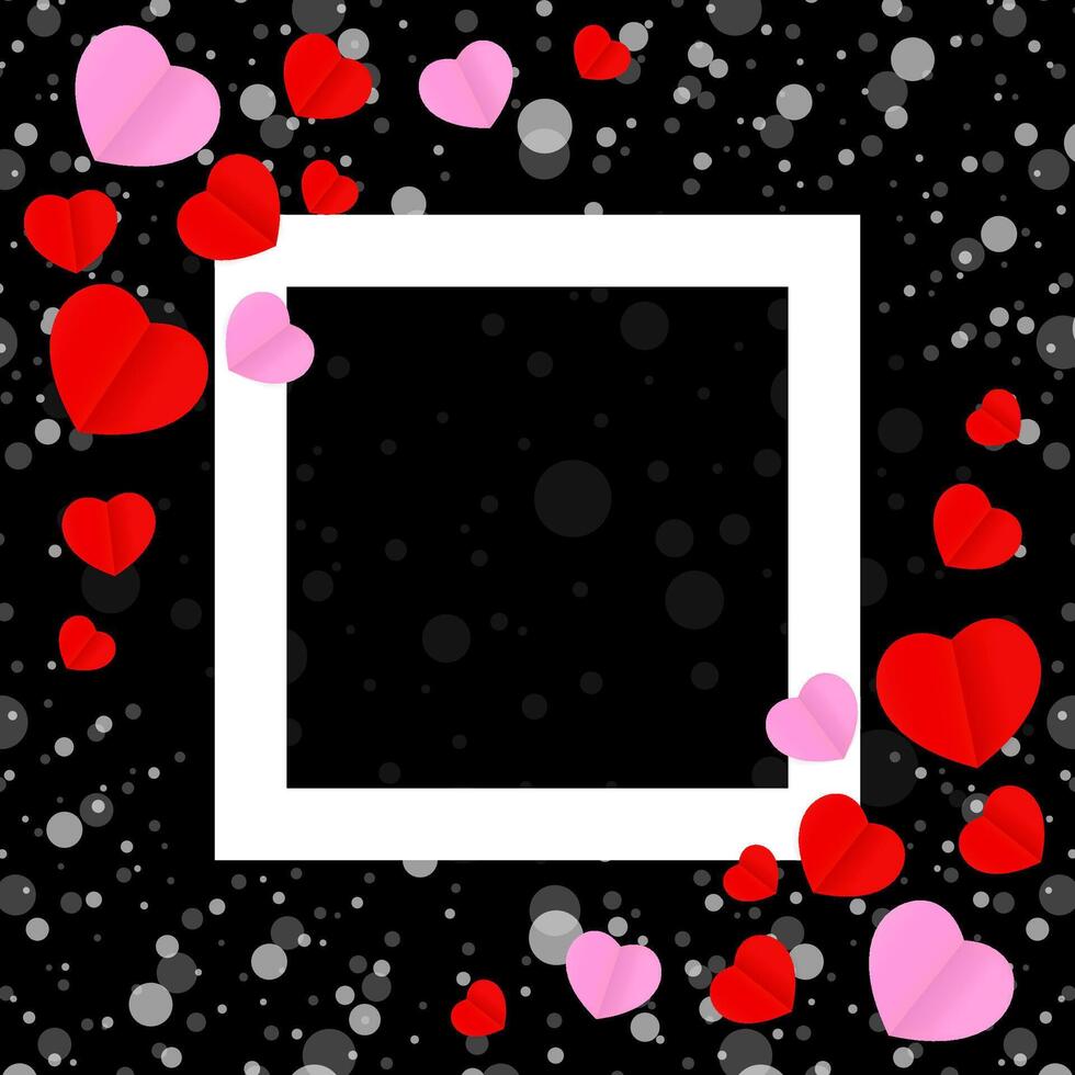 white frame and red pink heart shape for template banner valentines card black background, many hearts shape on black for valentine backgrounds, image black with heart-shape decoration vector