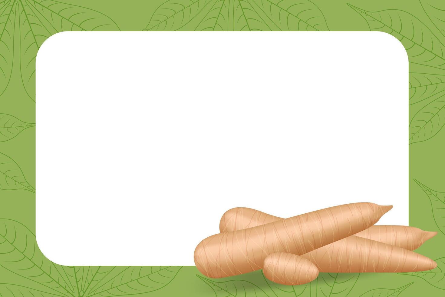 banner frame of cassava fresh for copy space, cassava cut slice for tapioca flour industry or ethanol, pile yucca cassava tuber on a frame vector