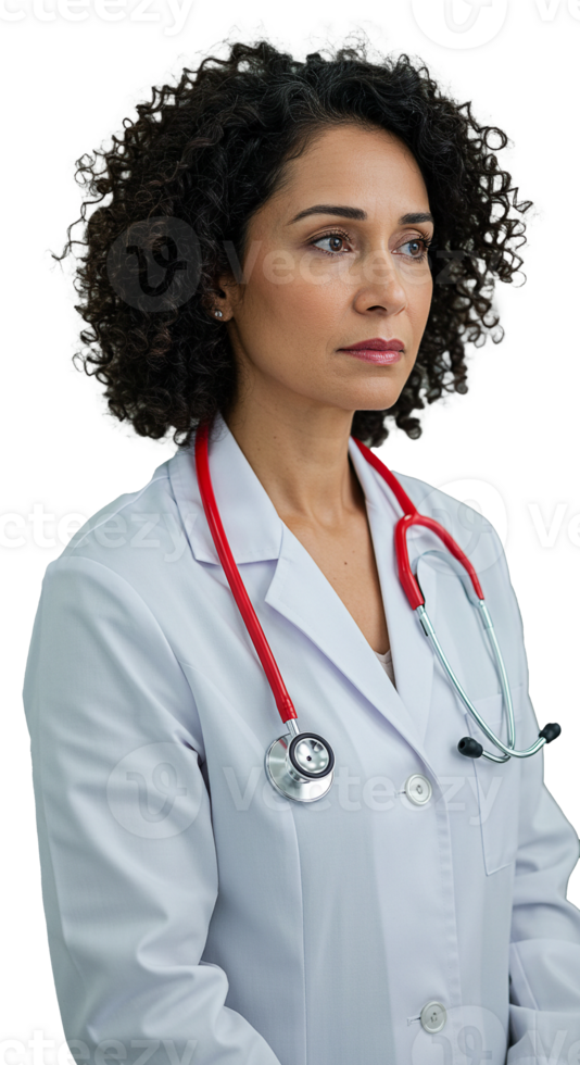 Confident Medical Professional with red Stethoscope looking sideways png