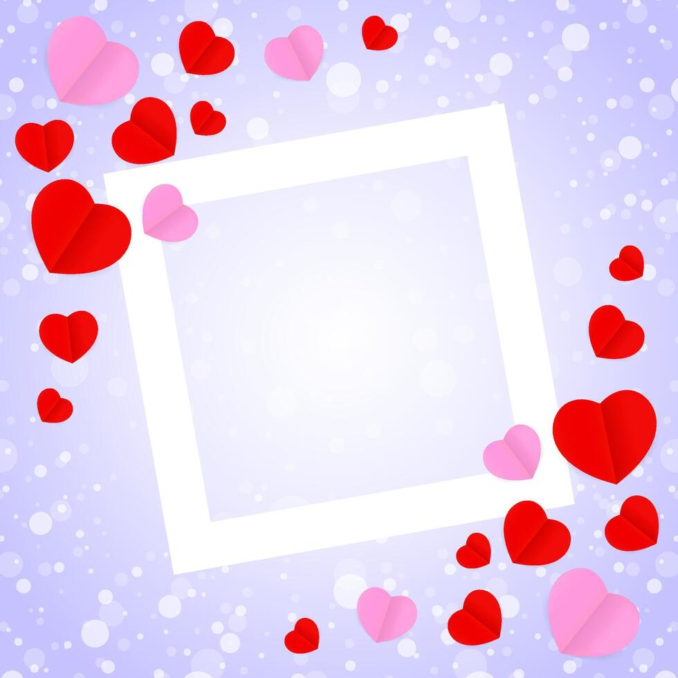 empty white frame and red pink heart shape for template banner valentines card background, many hearts shape on purple gradient soft for valentine backgrounds, purple with heart-shape decoration vector