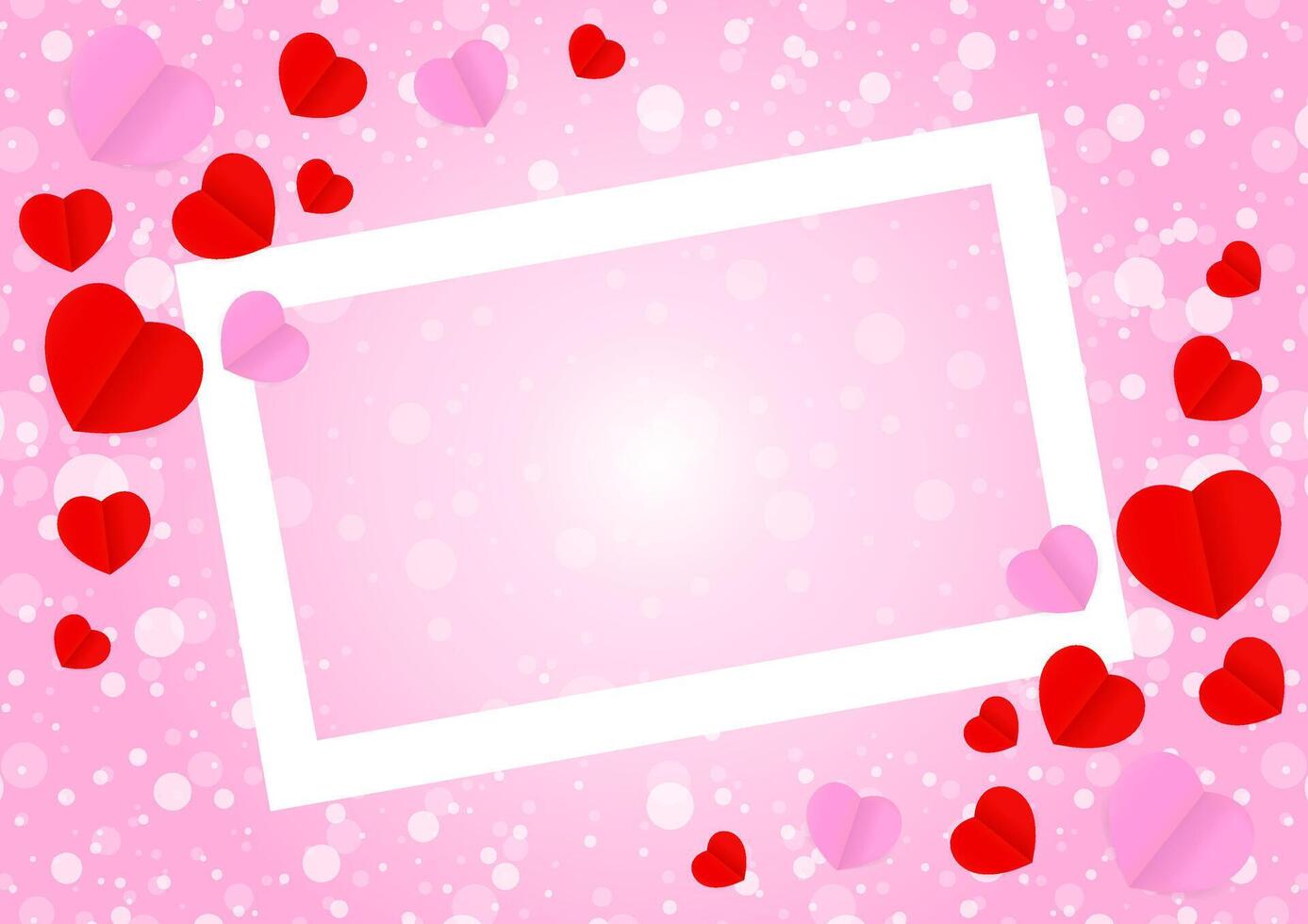 empty white frame and red pink heart shape for template banner valentines card background, many hearts shape on pink gradient soft for valentine backgrounds, image pink with heart-shape decoration vector