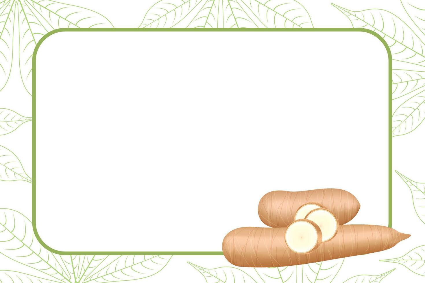 banner frame of cassava fresh for copy space, cassava cut slice for tapioca flour industry or ethanol, pile yucca cassava tuber on frame banner vector