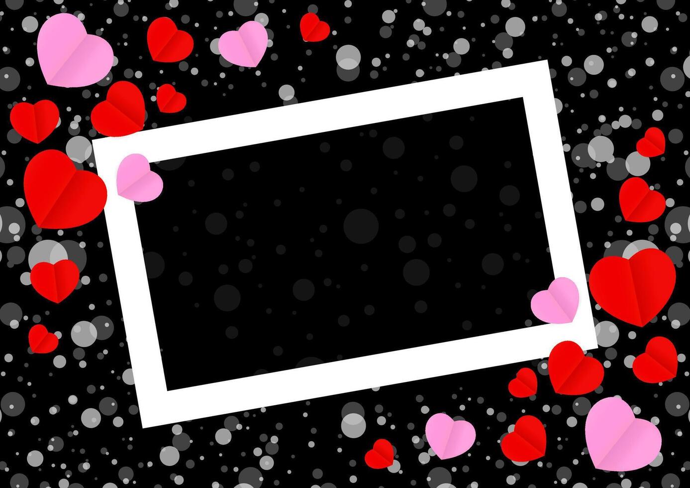 empty white frame and red pink heart shape for template banner valentines card black background, many hearts shape on black for valentine backgrounds, image black with heart-shape decoration vector