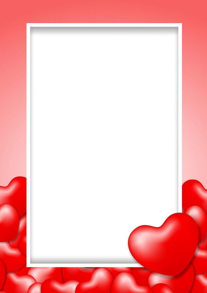 template banner frame with heart shape red for valentine love card background, red frame blank for valentine copy space, red banner frame valentines with element heart shape decoration vector