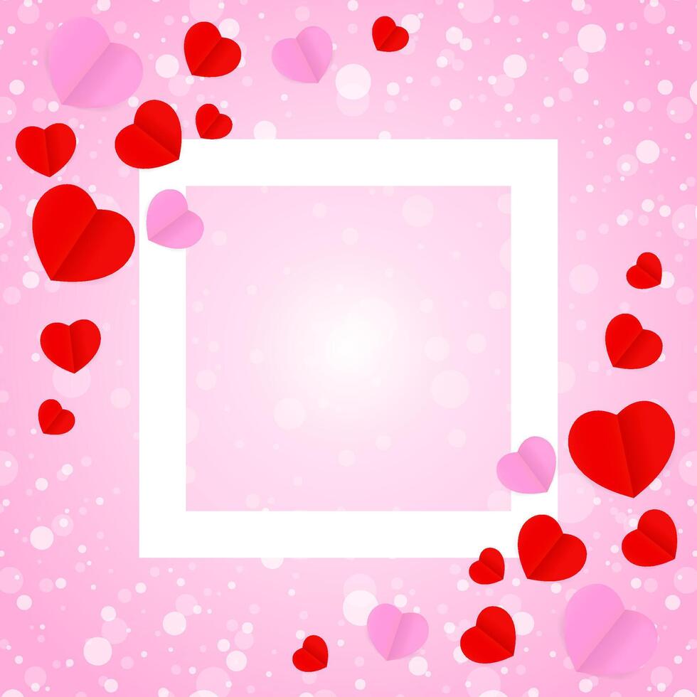 white frame and red pink heart shape for template banner valentines card background, many hearts shape on pink gradient soft for valentine backgrounds, image pink with heart-shape decoration vector