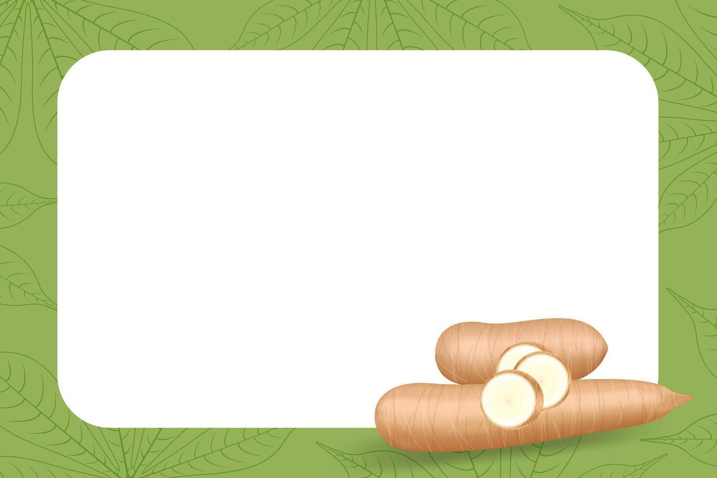 banner frame of cassava, cassava cut slice for tapioca flour industry or ethanol, pile yucca cassava tuber on frame vector