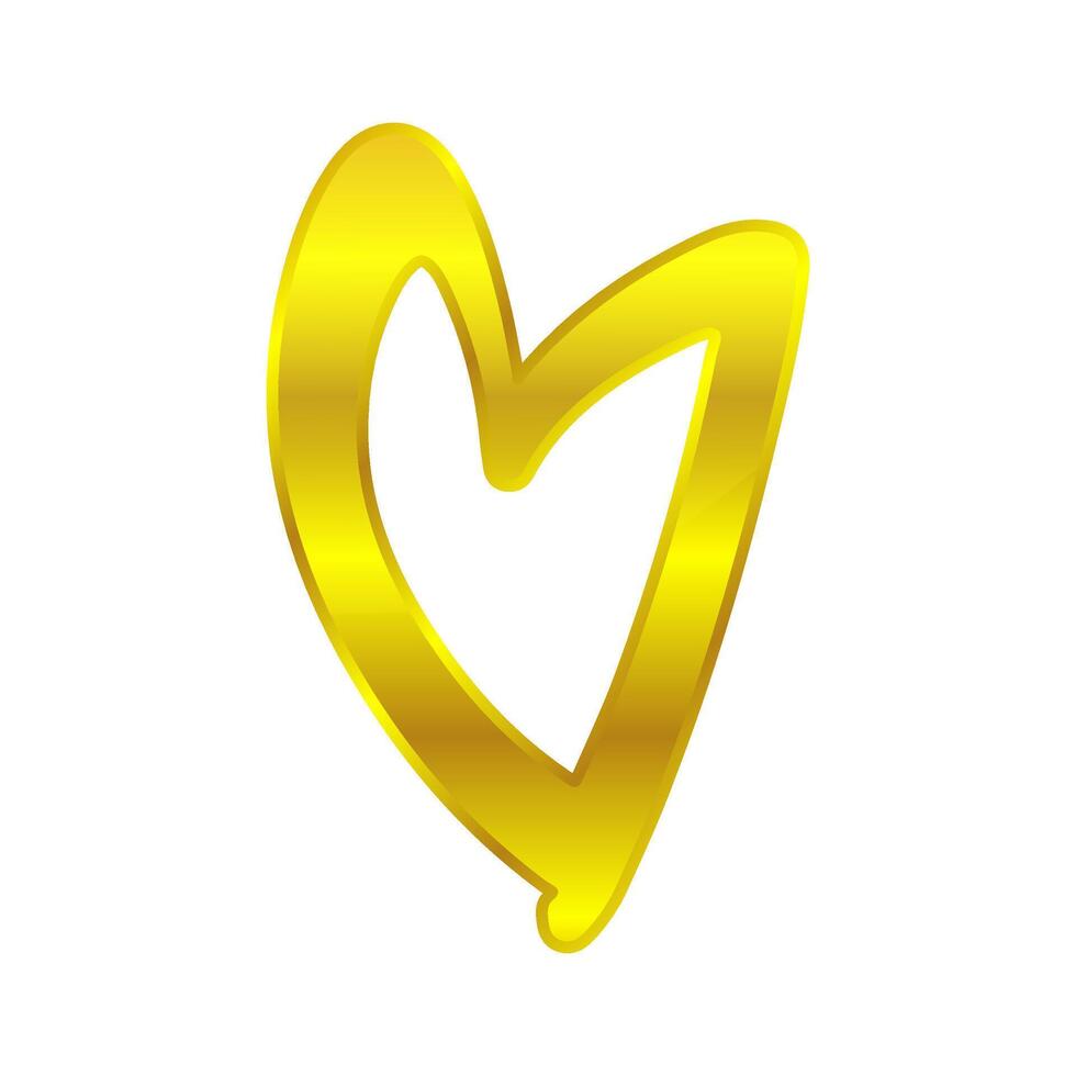 Golden heart shape luxury, free hand brush drawn hearts art line gold, golden heart shape is a symbol of love vector
