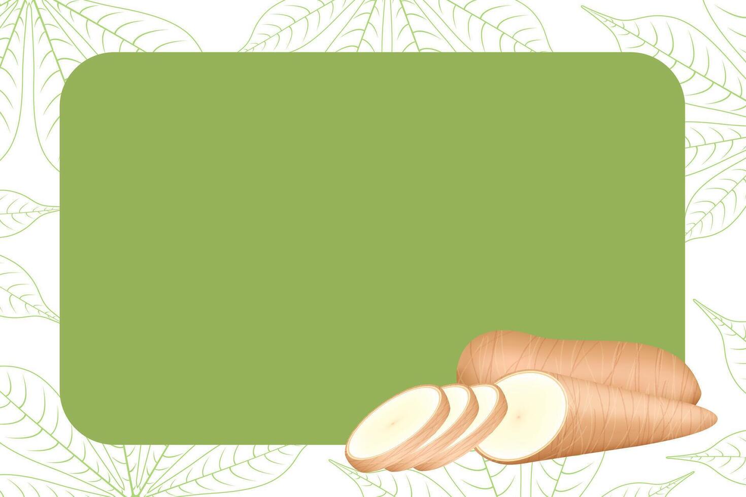 banner frame of cassava for copy space, cassava cut slice for tapioca flour industry or ethanol, pile yucca cassava tuber on frame, raw manioc cassava vector