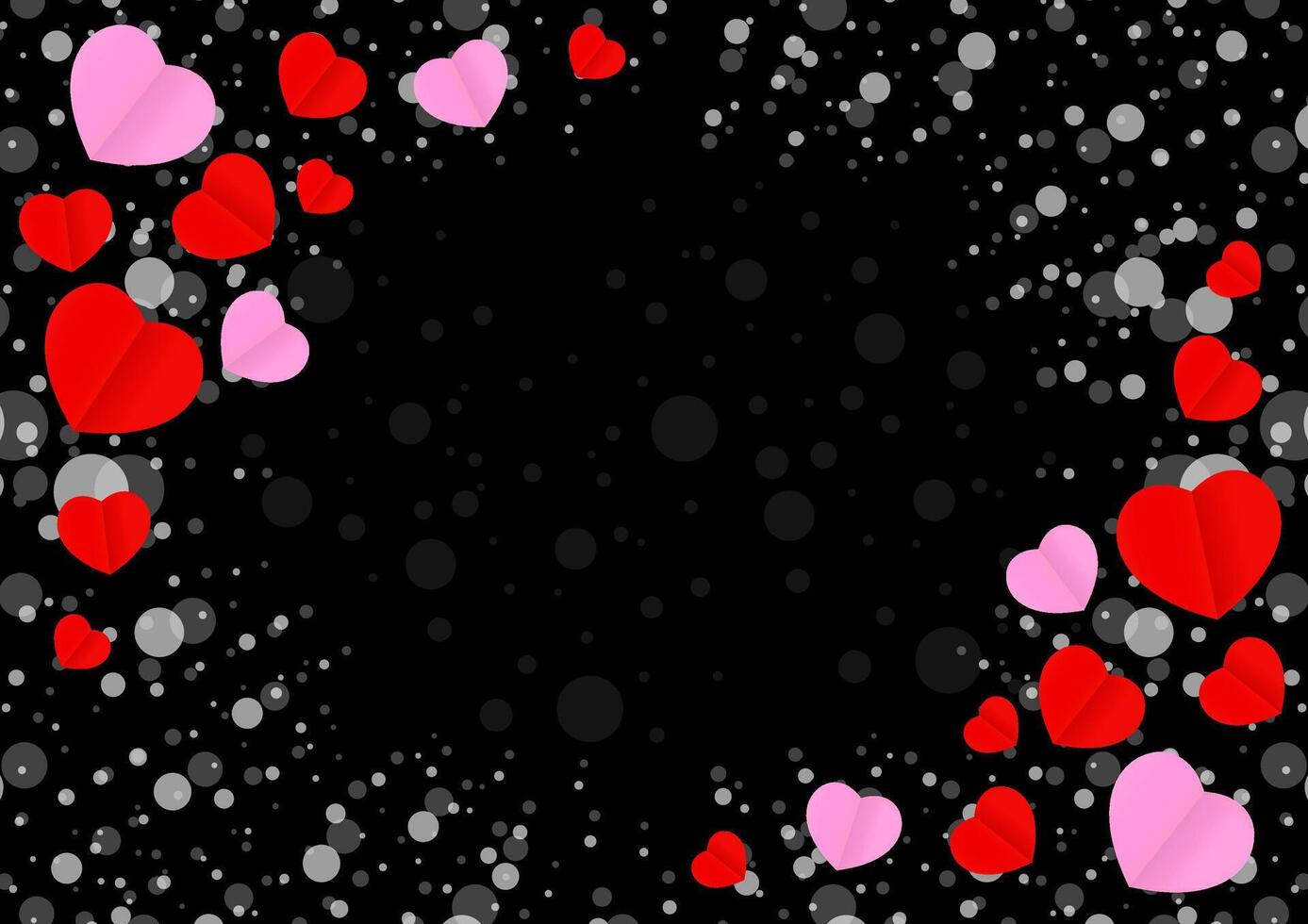 red pink heart shape for template banner valentines card black background, many hearts shape on black for valentine backgrounds, image black with heart-shape decoration vector