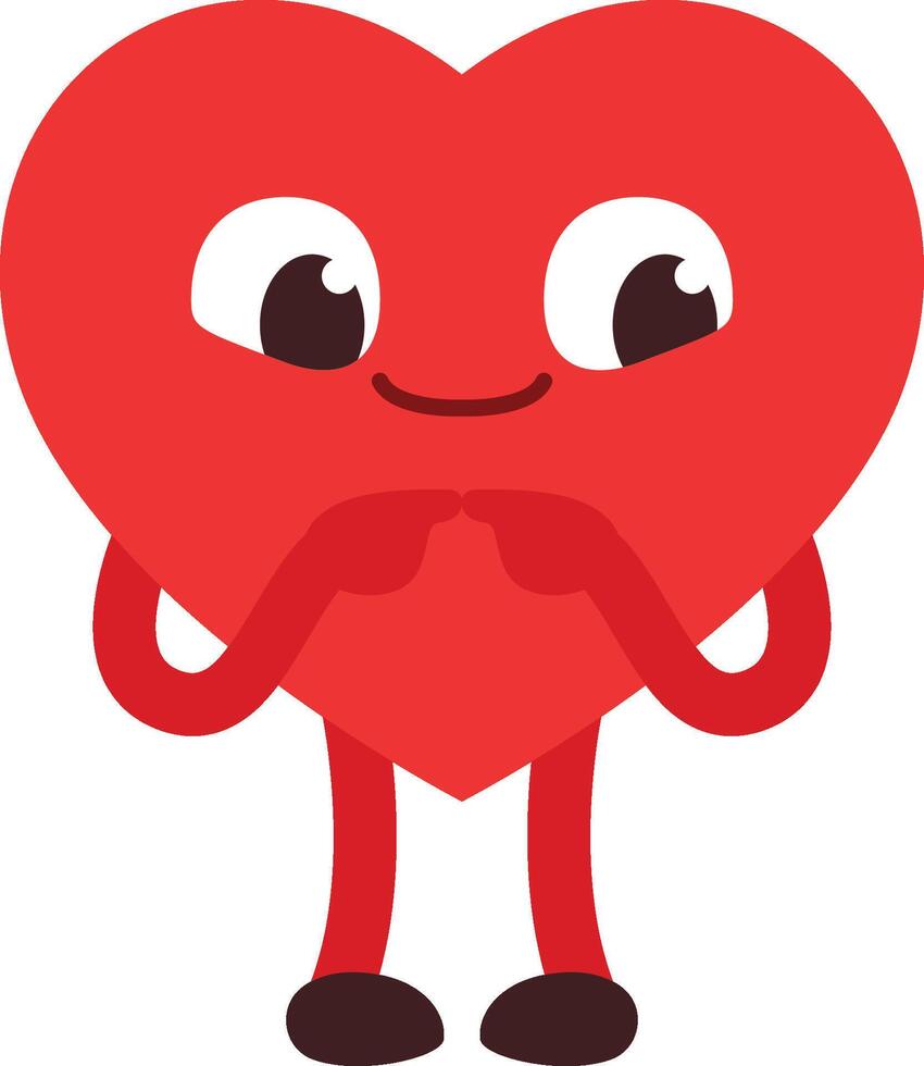 cartoon character heart is blushing with a pose playing with both fingers vector