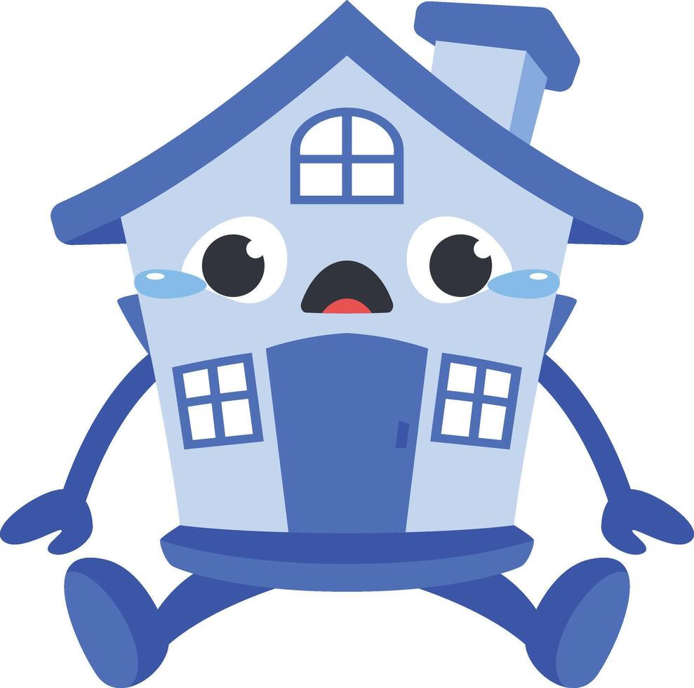 cartoon character house is sad with both hands on the ground vector