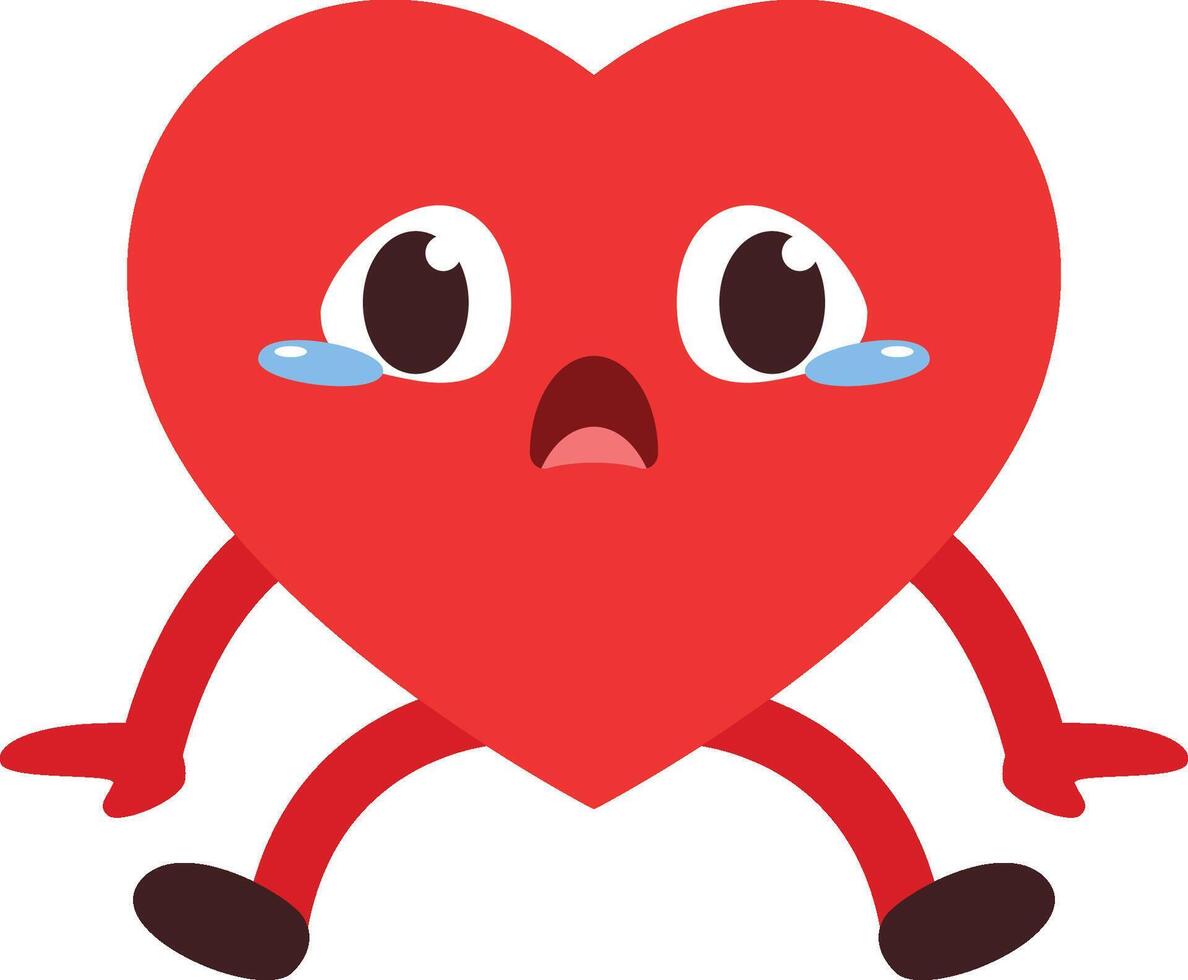cartoon character heart is sad with pose playing with both hands on the ground vector