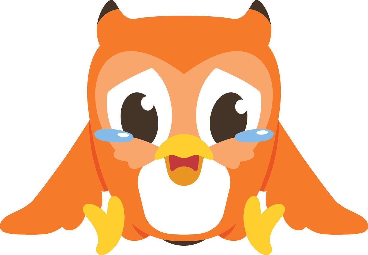 orange owl cartoon character is sad with both feet on the ground vector
