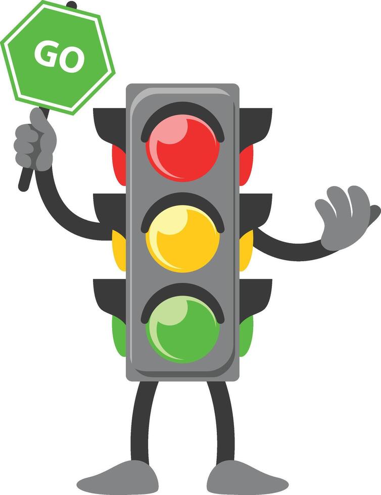 traffic light character green light pose holding sign to go vector