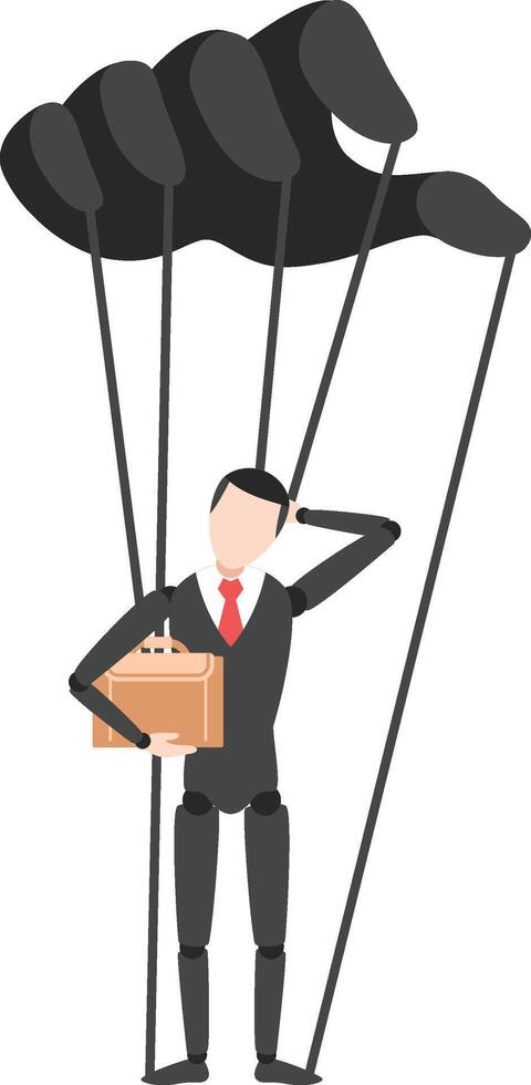 business character like a doll with a confused pose holding a bag vector