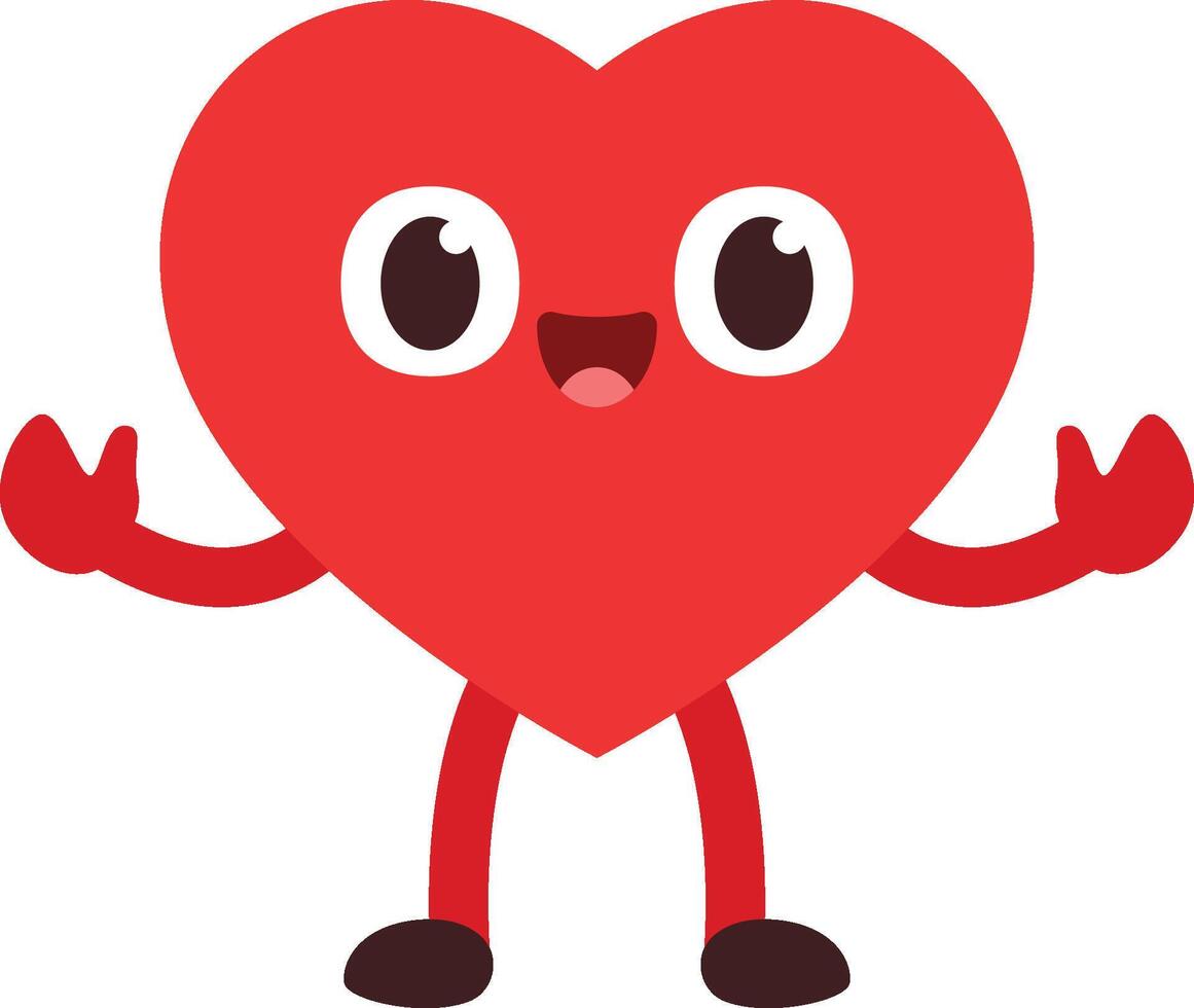 cartoon character heart is happy with a pose of spreading both hands vector