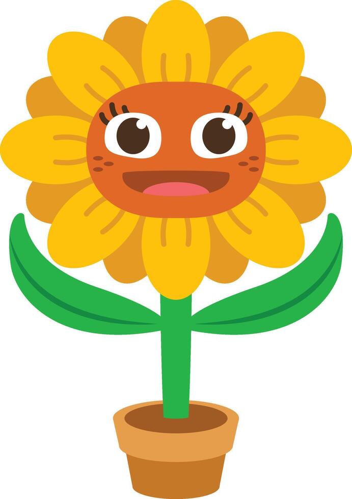 sunflower cartoon character with a pose of spreading both hands vector