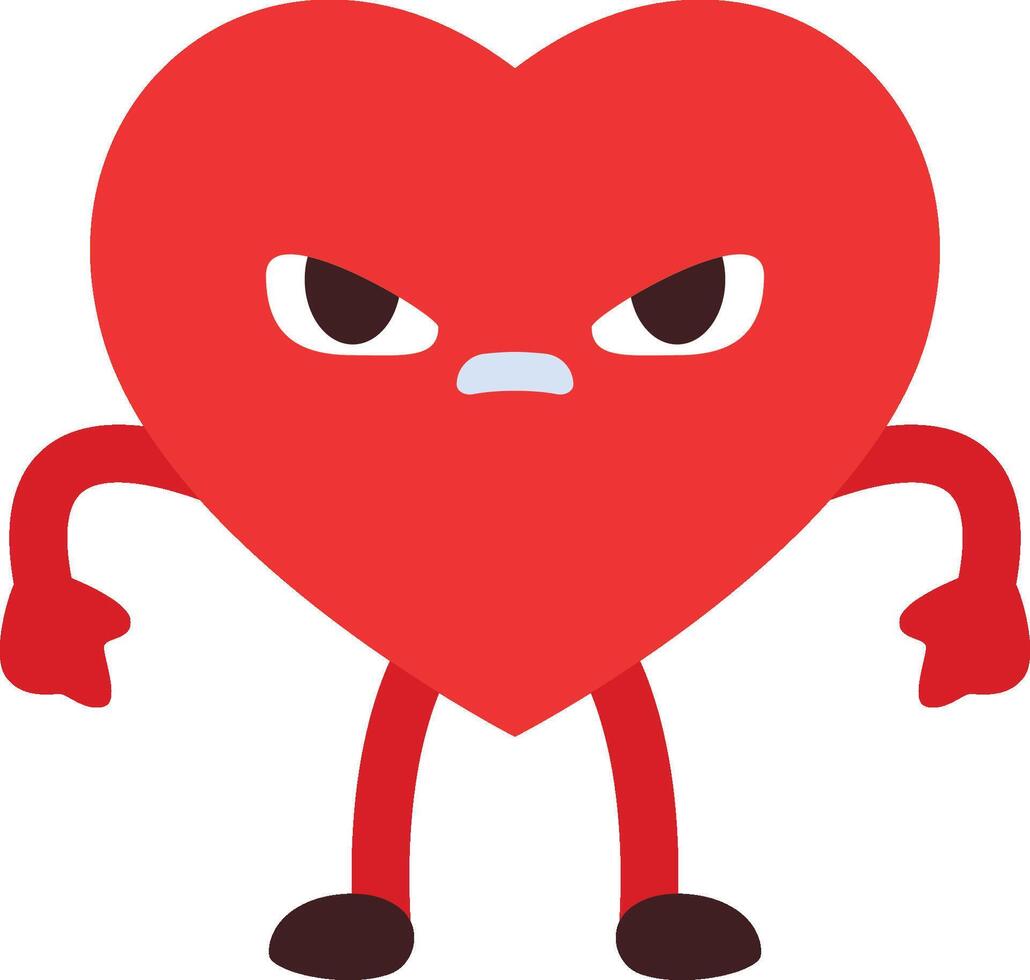 Angry heart cartoon character with both hands on waist vector