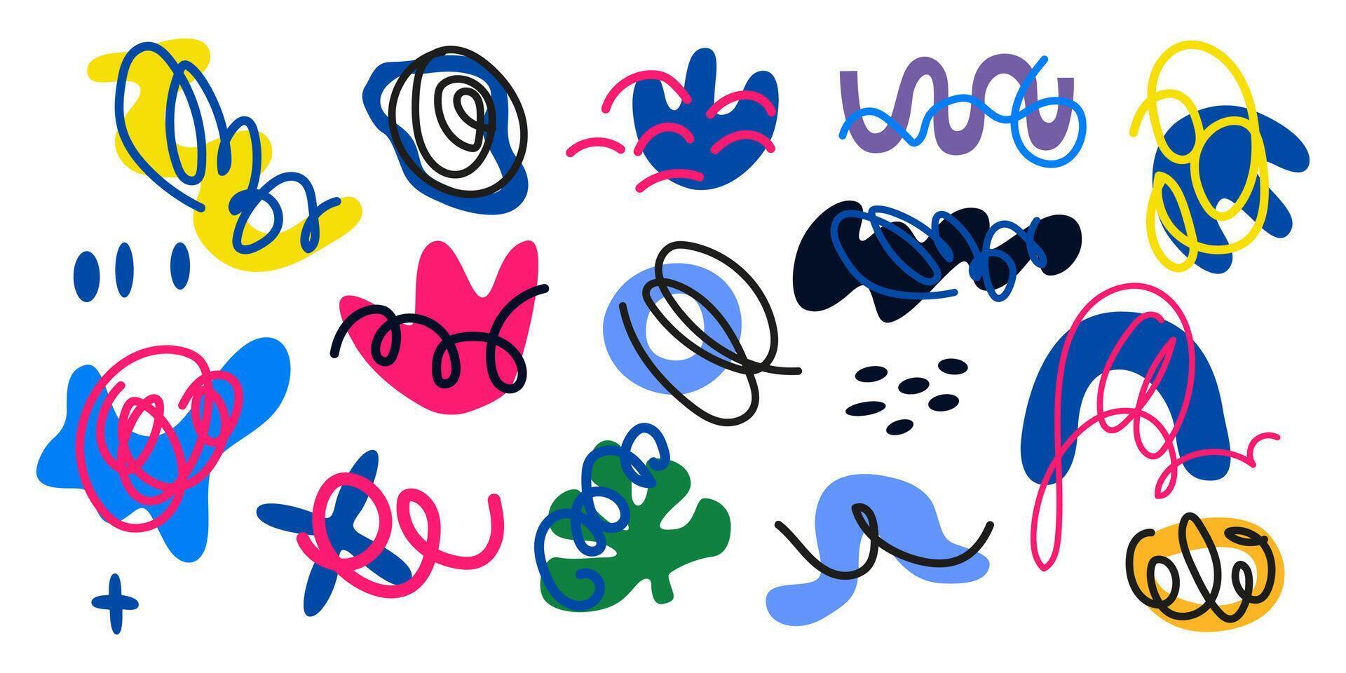 Abstract colorful shapes and doodle elements collection in Matisse style. Hand drawn modern trendy illustration. elements for print, poster, stickers. Trendy hippie funky shapes vector