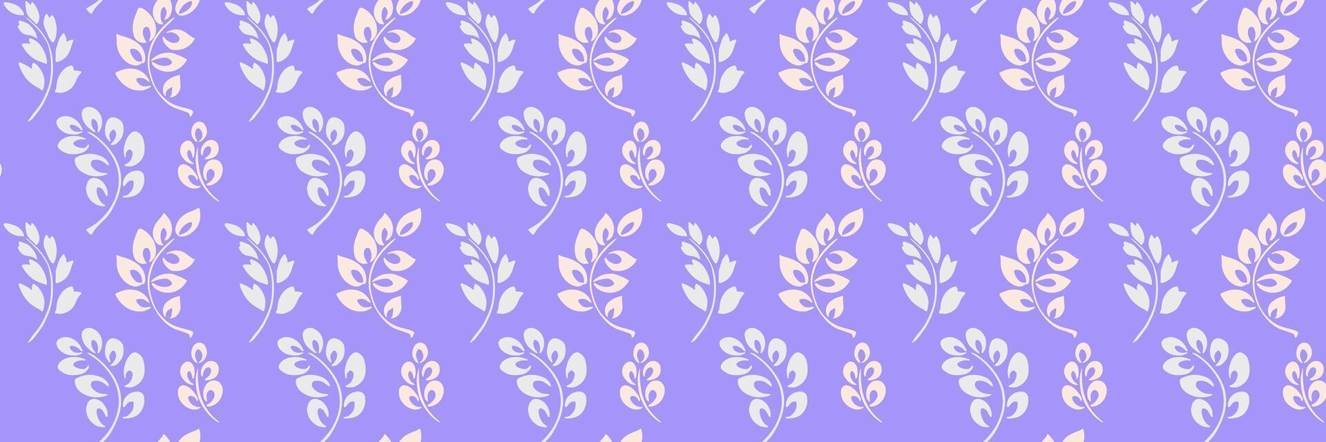 Seamless pattern with elegant leafy branches on a violet, purple, lavender background. Modern minimalist botanical plain design, ideas for textiles, wallpapers, packaging, invitations vector