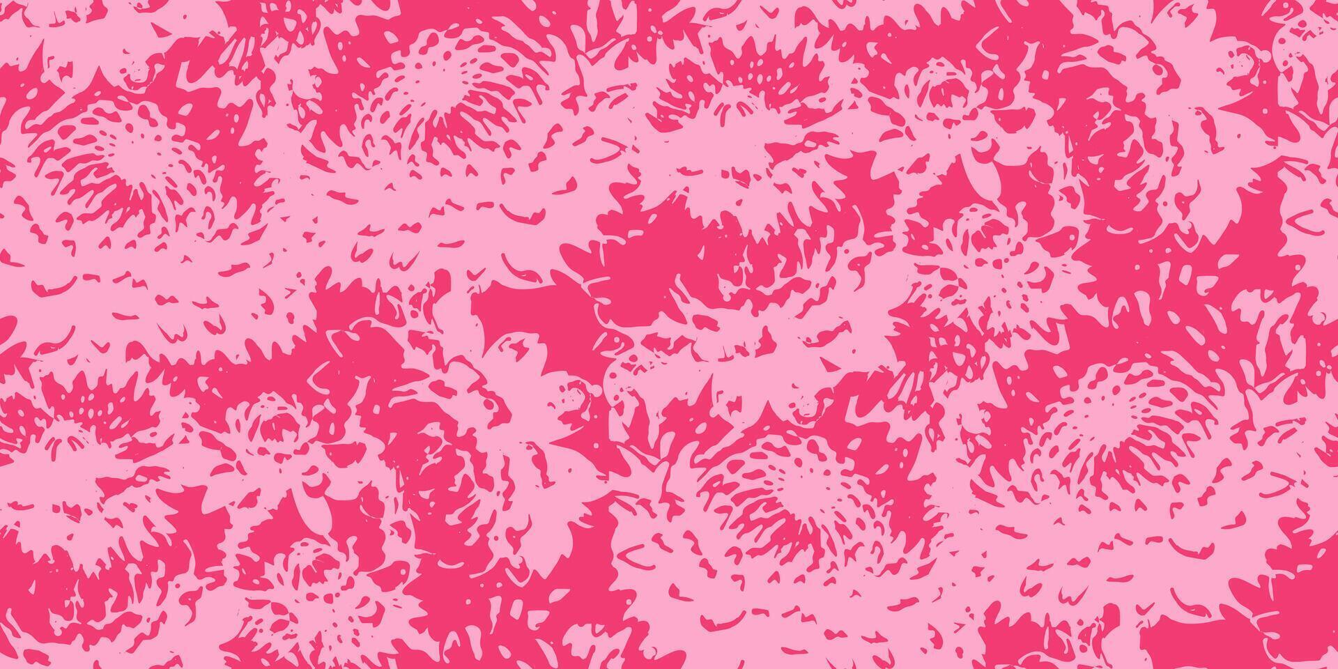 A bold floral seamless pattern featuring large, abstract chrysanthemum flowers in brushstroke style on pink background. Ideal for textiles, wallpapers, packaging, and modern decor designs. vector