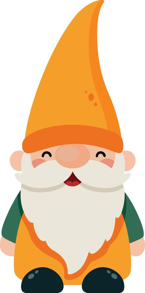 Happy Garden Gnome with Pointed Orange Hat vector