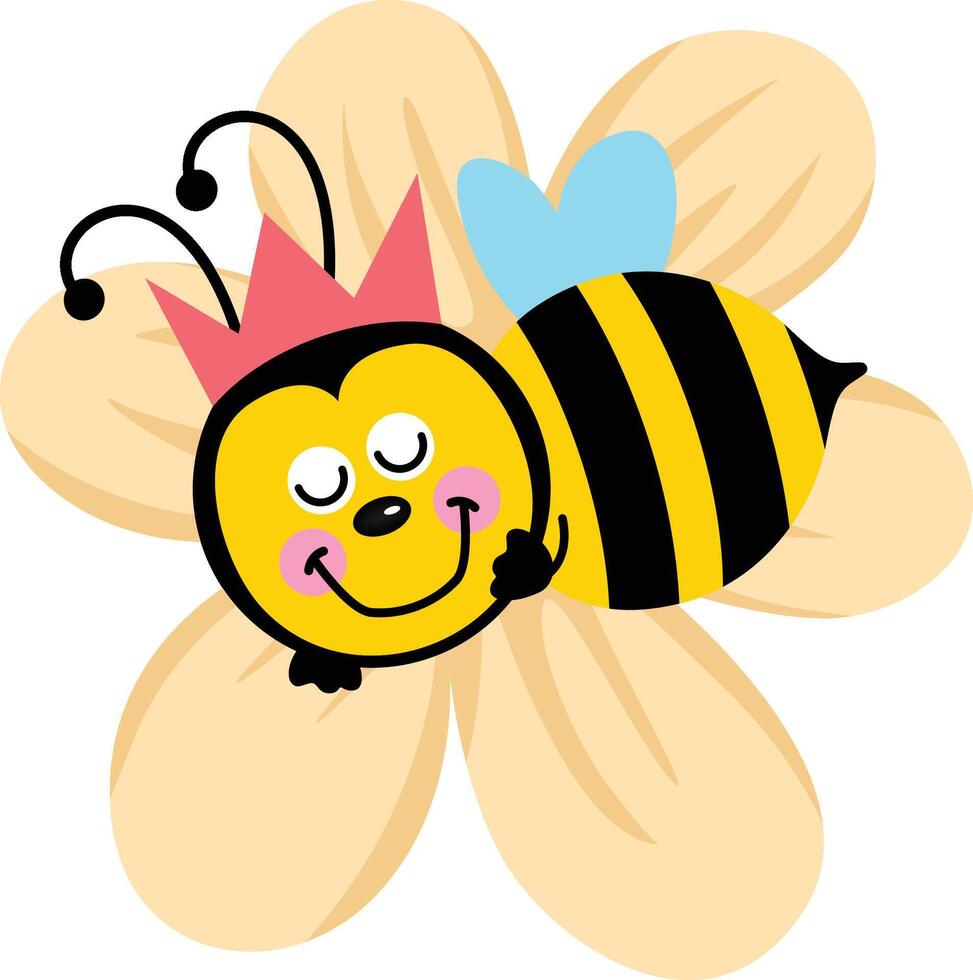 Cute Cartoon Bee with a Tiny Crown vector