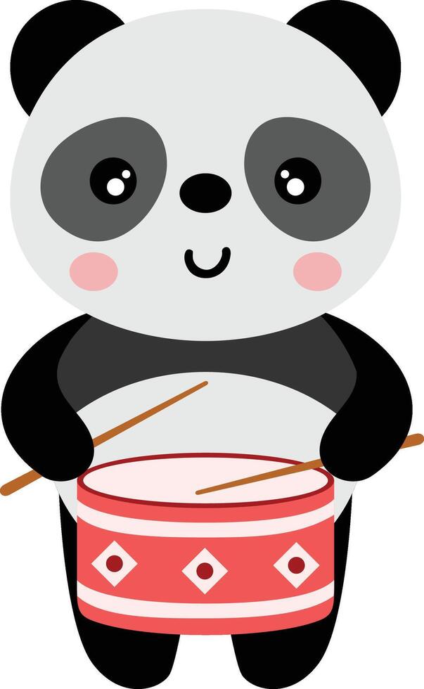 Cute Panda Bear Playing a Red Drum vector