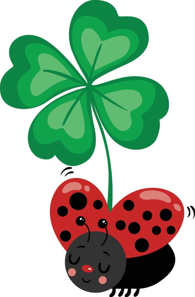 Cute Ladybug and Lucky Four Leaf Clover vector