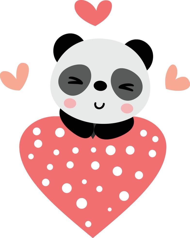 Cute Panda Bear Hugging a Polka Dot Heart vector