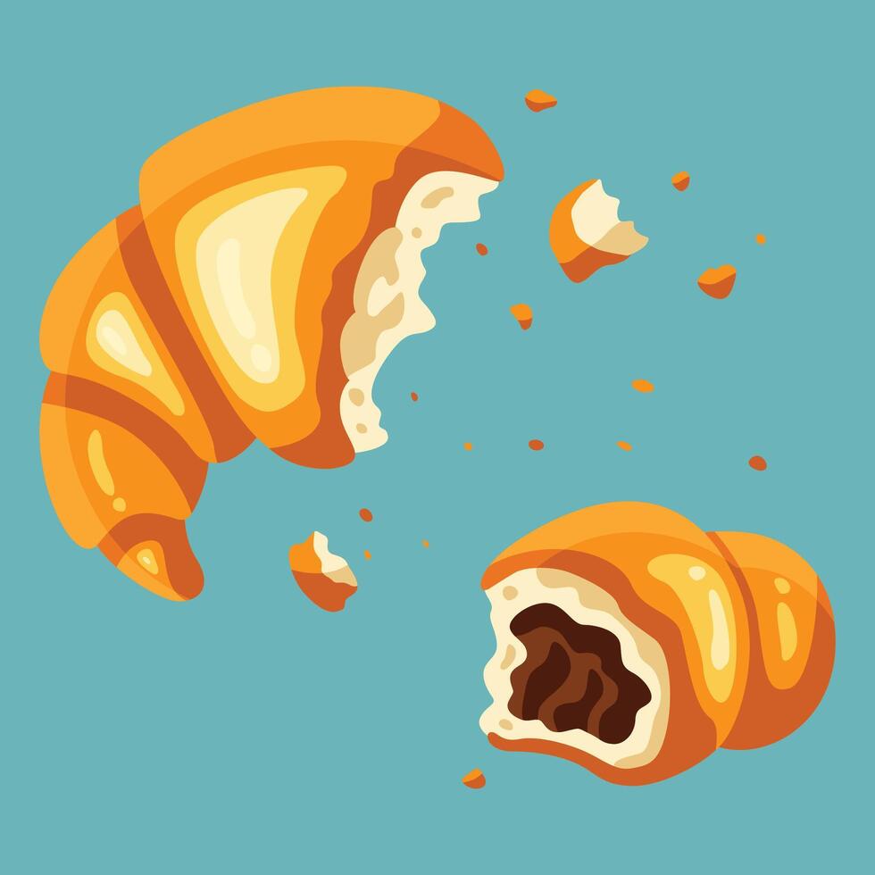 Delicious Broken Croissant with Chocolate Filling Inside vector