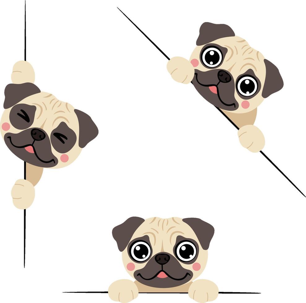 Adorable Pug Puppies Looking Over Borders vector
