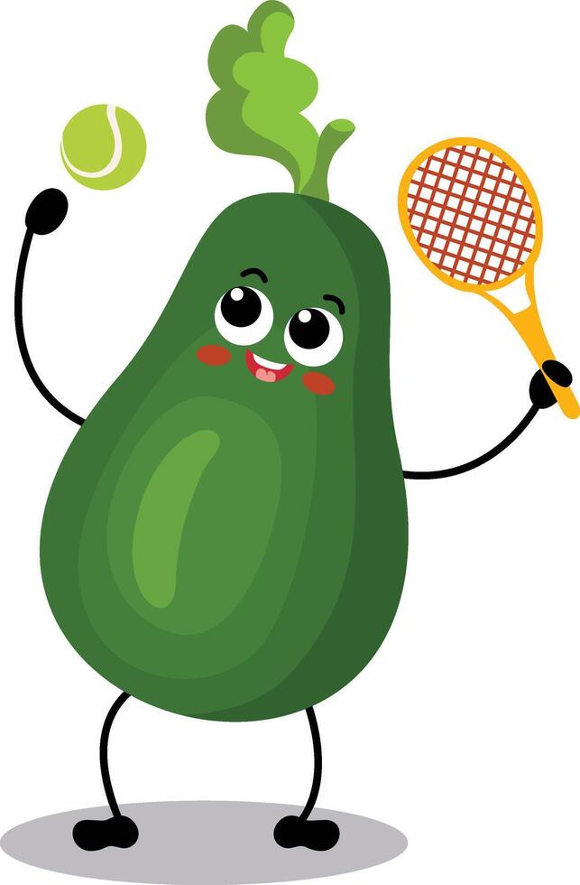 Happy Green Avocado Ready to Play Tennis vector