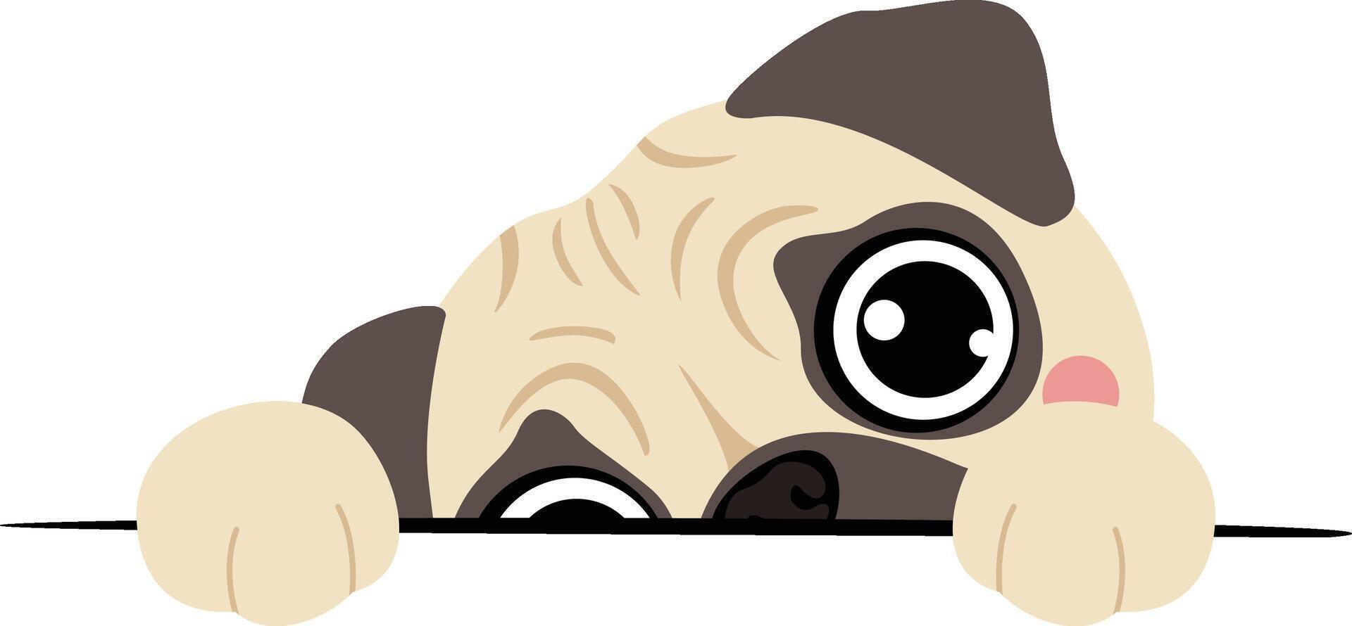 Cute Pug Peeking Over a Surface vector