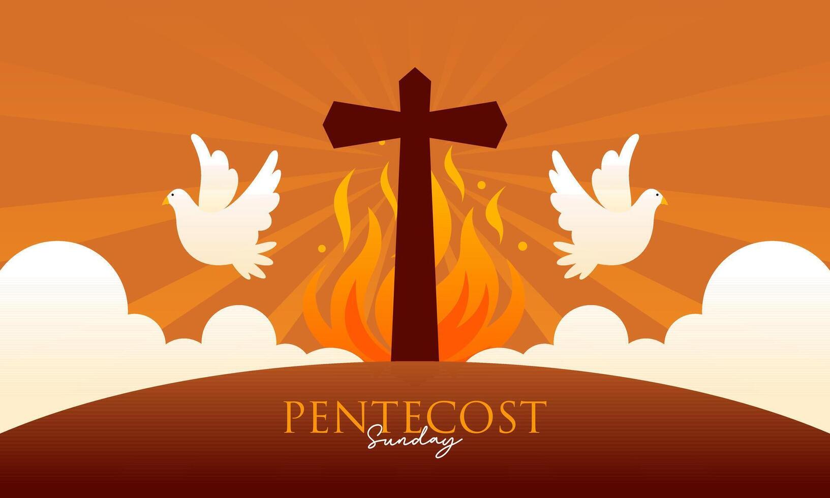 Pentecost Sunday Holy Spirit Celebration with Dove, Flame, Cloud and Cross Banner Illustration vector