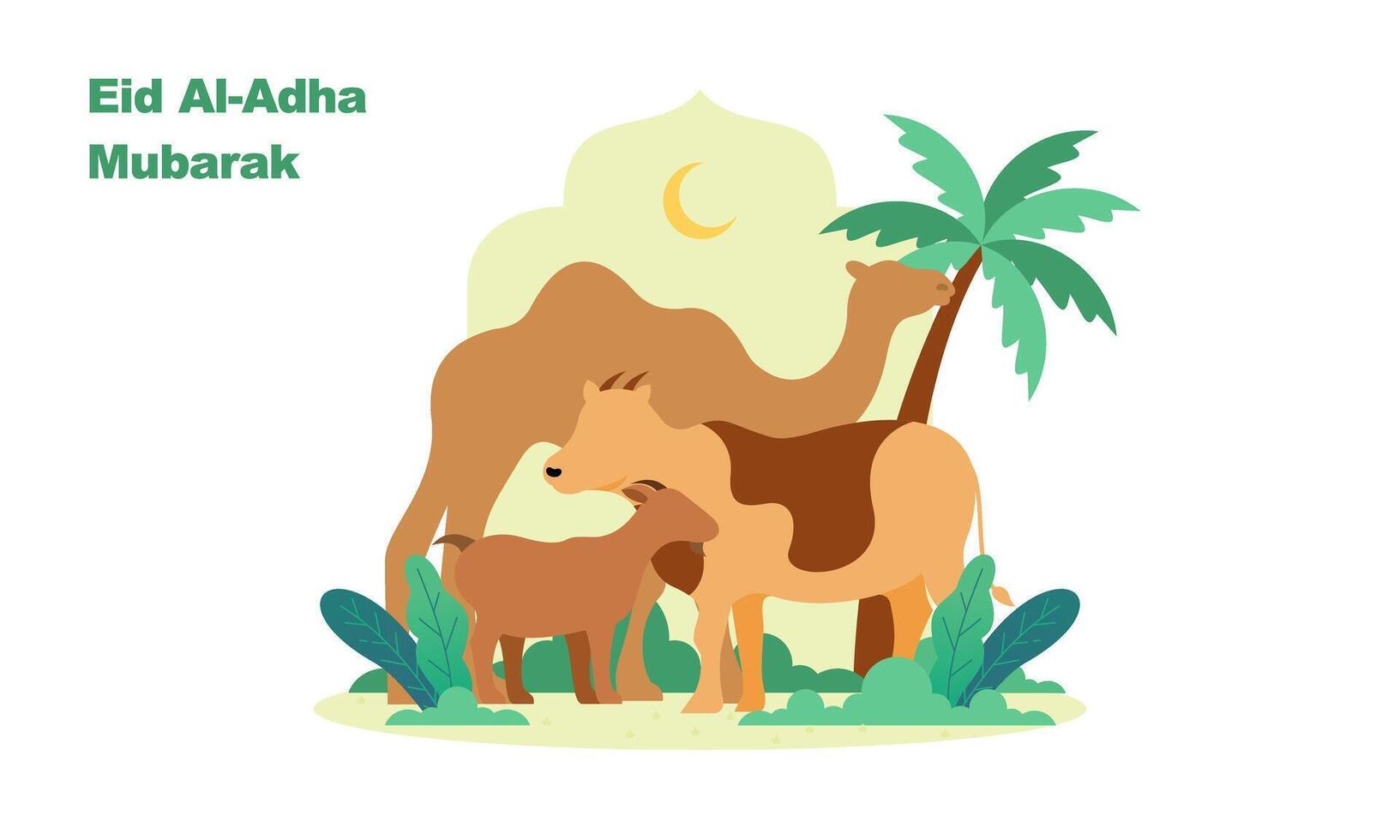 Happy Eid Al Adha with Sacrificial Animals Illustration vector