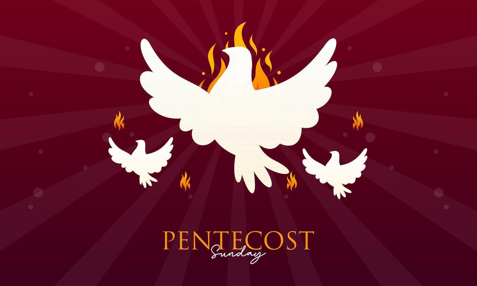 Pentecost Sunday Holy Spirit Celebration with Dove Flying in The Air and Cross Banner Illustration vector